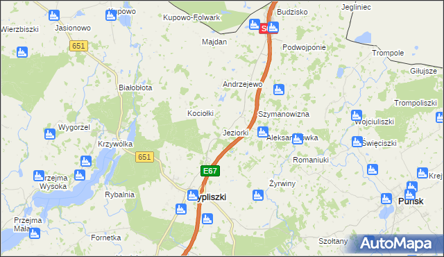 mapa Jeziorki gmina Szypliszki, Jeziorki gmina Szypliszki na mapie Targeo