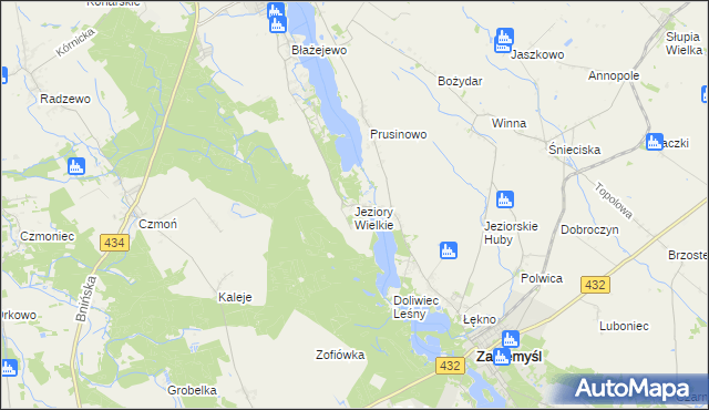 mapa Jeziory Wielkie, Jeziory Wielkie na mapie Targeo
