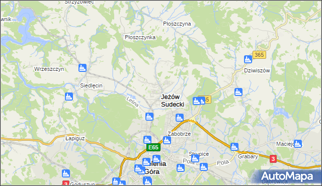 mapa Jeżów Sudecki, Jeżów Sudecki na mapie Targeo