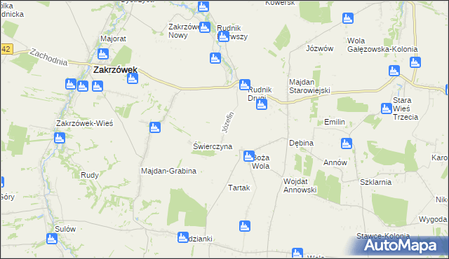 mapa Józefin gmina Zakrzówek, Józefin gmina Zakrzówek na mapie Targeo