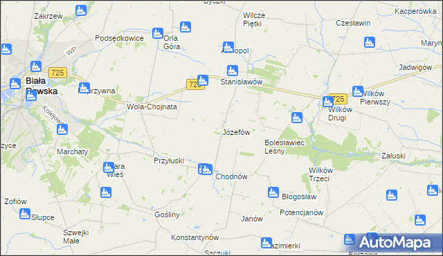 mapa Józefów gmina Biała Rawska, Józefów gmina Biała Rawska na mapie Targeo