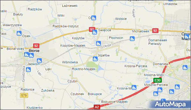 mapa Józefów gmina Ożarów Mazowiecki, Józefów gmina Ożarów Mazowiecki na mapie Targeo
