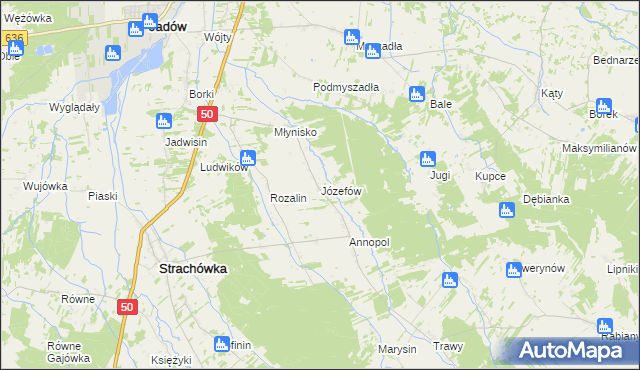 mapa Józefów gmina Strachówka, Józefów gmina Strachówka na mapie Targeo