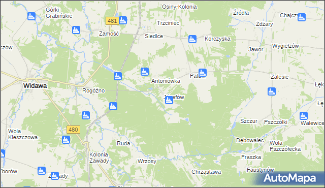 mapa Józefów gmina Widawa, Józefów gmina Widawa na mapie Targeo
