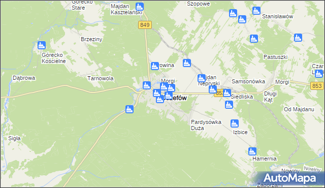 mapa Józefów powiat biłgorajski, Józefów powiat biłgorajski na mapie Targeo