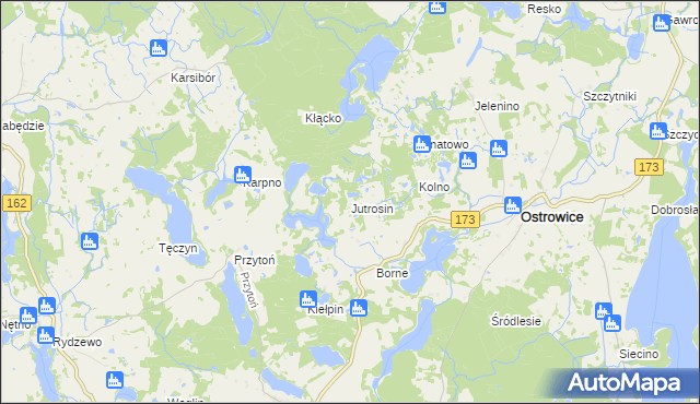 mapa Jutrosin gmina Ostrowice, Jutrosin gmina Ostrowice na mapie Targeo
