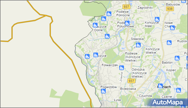 mapa Kaczyce gmina Zebrzydowice, Kaczyce gmina Zebrzydowice na mapie Targeo