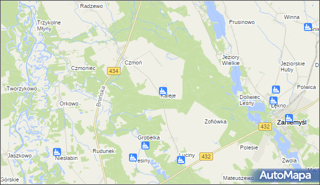 mapa Kaleje gmina Śrem, Kaleje gmina Śrem na mapie Targeo