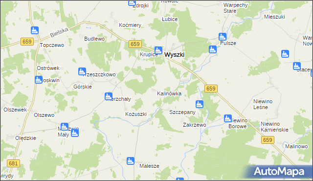 mapa Kalinówka gmina Wyszki, Kalinówka gmina Wyszki na mapie Targeo