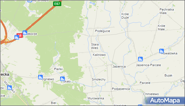 mapa Kalinowo gmina Ostrów Mazowiecka, Kalinowo gmina Ostrów Mazowiecka na mapie Targeo