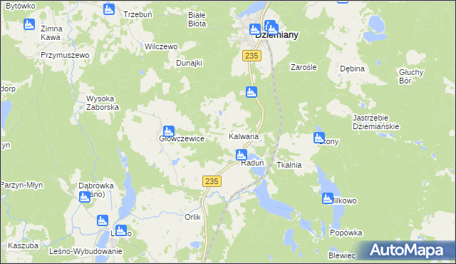 mapa Kalwaria gmina Dziemiany, Kalwaria gmina Dziemiany na mapie Targeo