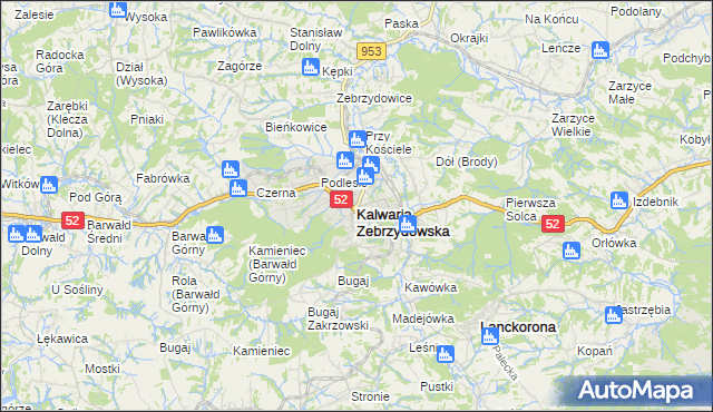 mapa Kalwaria Zebrzydowska, Kalwaria Zebrzydowska na mapie Targeo