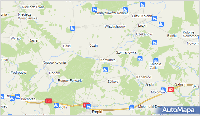 mapa Kamianka gmina Repki, Kamianka gmina Repki na mapie Targeo