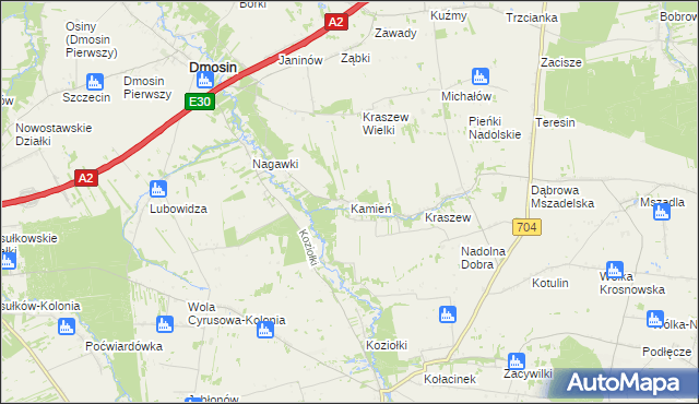 mapa Kamień gmina Dmosin, Kamień gmina Dmosin na mapie Targeo