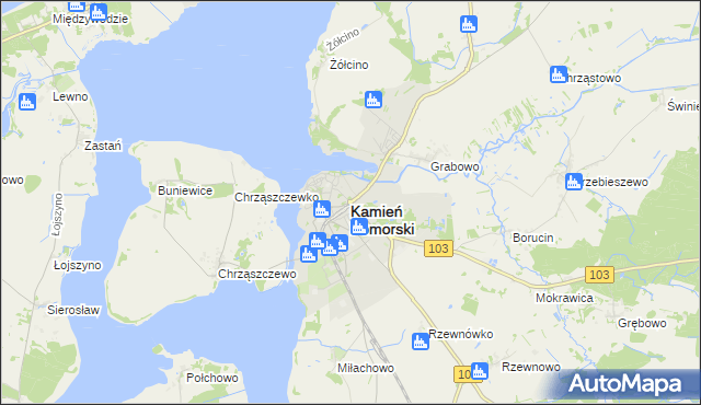 mapa Kamień Pomorski, Kamień Pomorski na mapie Targeo