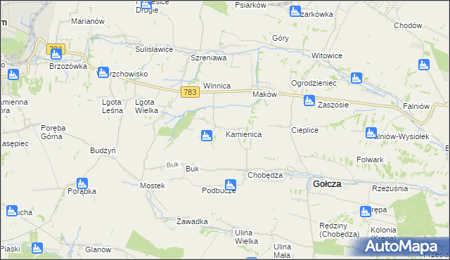 mapa Kamienica gmina Gołcza, Kamienica gmina Gołcza na mapie Targeo