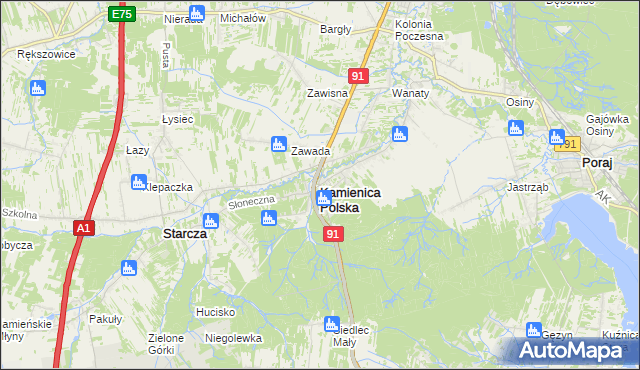 mapa Kamienica Polska, Kamienica Polska na mapie Targeo