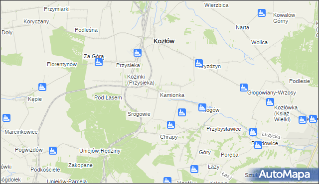 mapa Kamionka gmina Kozłów, Kamionka gmina Kozłów na mapie Targeo