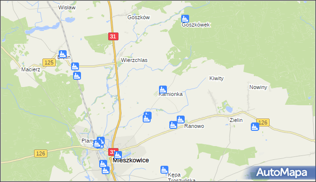 mapa Kamionka gmina Mieszkowice, Kamionka gmina Mieszkowice na mapie Targeo
