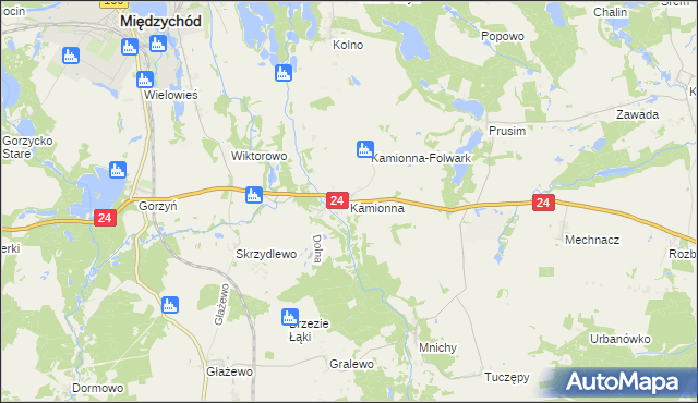 mapa Kamionna gmina Międzychód, Kamionna gmina Międzychód na mapie Targeo