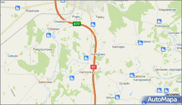 mapa Kanigowo gmina Nidzica, Kanigowo gmina Nidzica na mapie Targeo