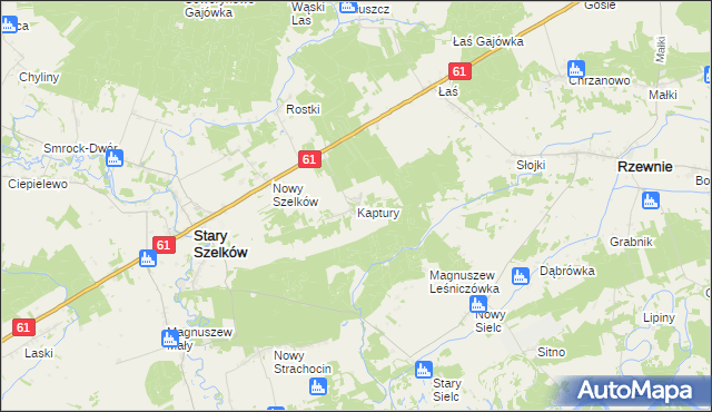 mapa Kaptury gmina Szelków, Kaptury gmina Szelków na mapie Targeo