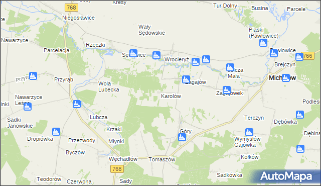 mapa Karolów gmina Michałów, Karolów gmina Michałów na mapie Targeo