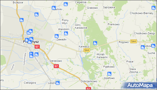 mapa Karwacz gmina Przasnysz, Karwacz gmina Przasnysz na mapie Targeo
