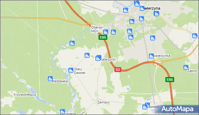 mapa Katarzynki gmina Bledzew, Katarzynki gmina Bledzew na mapie Targeo