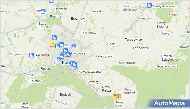 mapa Katarzynów gmina Koluszki, Katarzynów gmina Koluszki na mapie Targeo