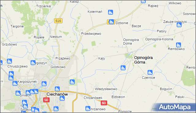 mapa Kąty gmina Opinogóra Górna, Kąty gmina Opinogóra Górna na mapie Targeo
