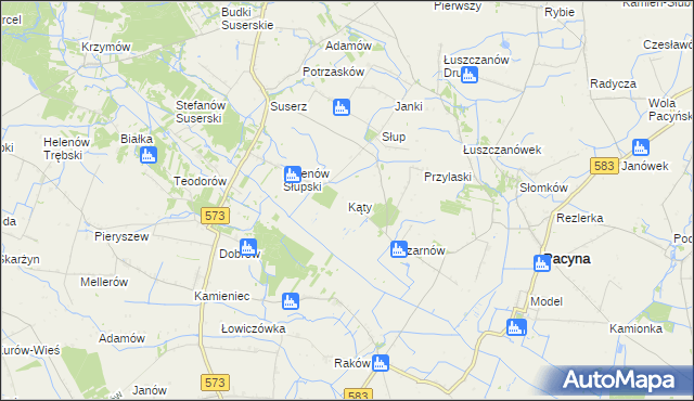 mapa Kąty gmina Pacyna, Kąty gmina Pacyna na mapie Targeo