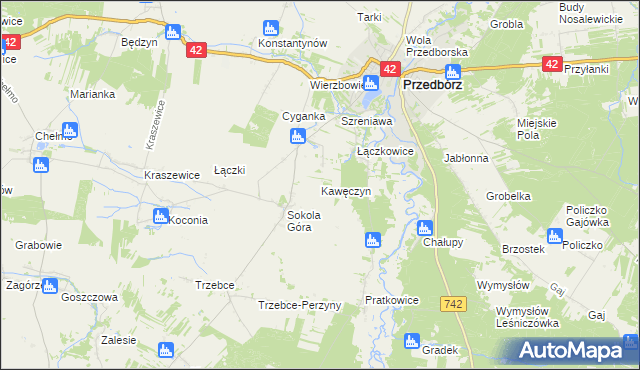 mapa Kawęczyn gmina Masłowice, Kawęczyn gmina Masłowice na mapie Targeo