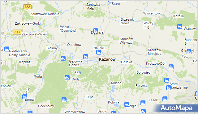 mapa Kazanów powiat zwoleński, Kazanów powiat zwoleński na mapie Targeo