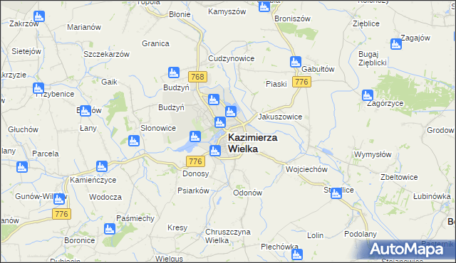 mapa Kazimierza Wielka, Kazimierza Wielka na mapie Targeo