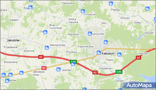 mapa Kazimierzów gmina Kałuszyn, Kazimierzów gmina Kałuszyn na mapie Targeo