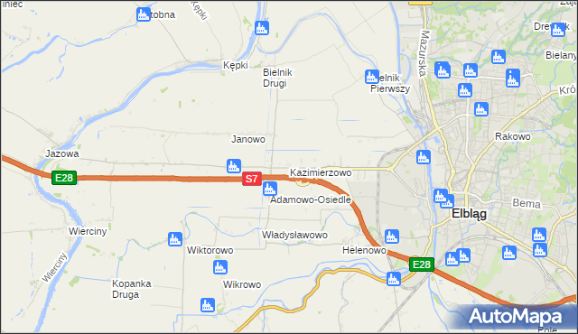 mapa Kazimierzowo gmina Elbląg, Kazimierzowo gmina Elbląg na mapie Targeo