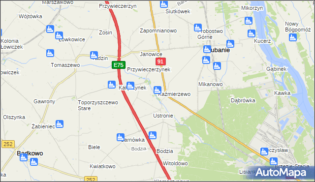mapa Kaźmierzewo gmina Lubanie, Kaźmierzewo gmina Lubanie na mapie Targeo