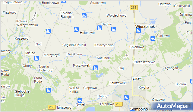 mapa Kazubek gmina Wierzbinek, Kazubek gmina Wierzbinek na mapie Targeo