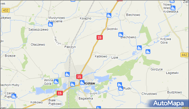 mapa Kębłowo gmina Miłosław, Kębłowo gmina Miłosław na mapie Targeo