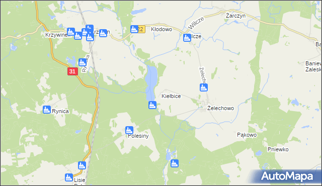mapa Kiełbice, Kiełbice na mapie Targeo