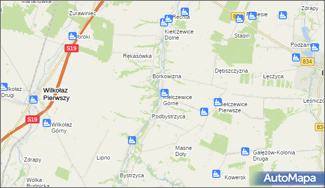 mapa Kiełczewice Górne, Kiełczewice Górne na mapie Targeo