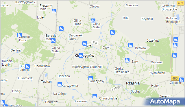 mapa Kiełczygłów-Kolonia, Kiełczygłów-Kolonia na mapie Targeo