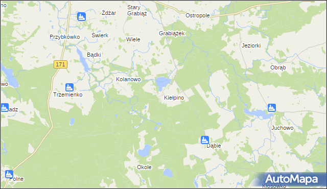 mapa Kiełpino gmina Borne Sulinowo, Kiełpino gmina Borne Sulinowo na mapie Targeo