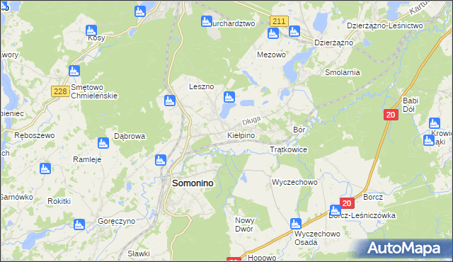 mapa Kiełpino gmina Kartuzy, Kiełpino gmina Kartuzy na mapie Targeo