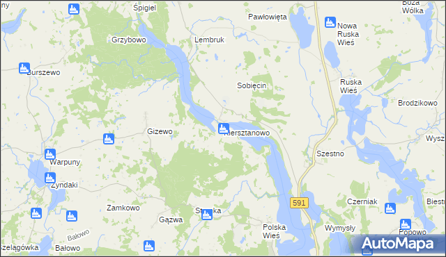 mapa Kiersztanowo gmina Mrągowo, Kiersztanowo gmina Mrągowo na mapie Targeo