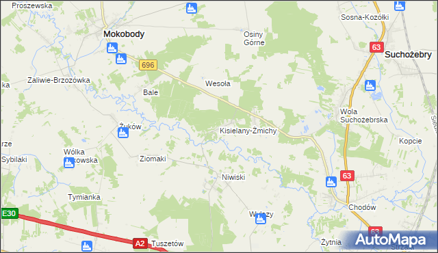 mapa Kisielany-Żmichy, Kisielany-Żmichy na mapie Targeo