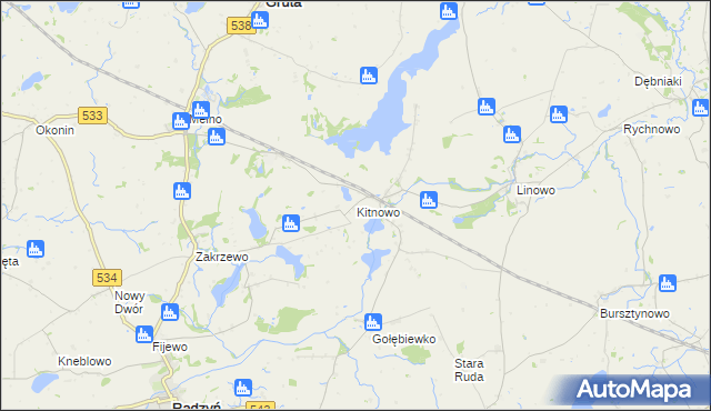 mapa Kitnowo gmina Gruta, Kitnowo gmina Gruta na mapie Targeo