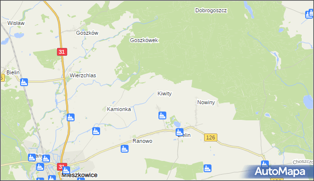 mapa Kiwity gmina Mieszkowice, Kiwity gmina Mieszkowice na mapie Targeo