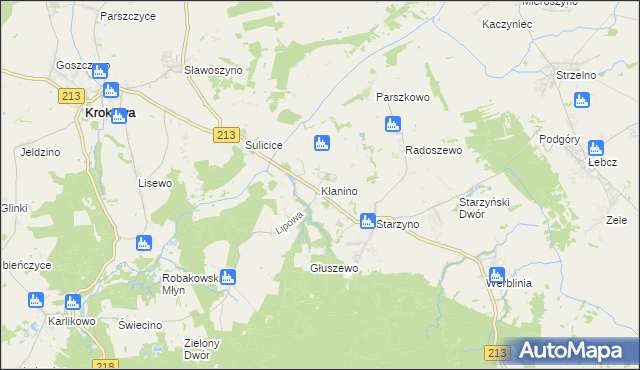 mapa Kłanino gmina Krokowa, Kłanino gmina Krokowa na mapie Targeo